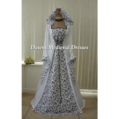 Pagan Medeival Renaissance White Wedding Hooded Dress